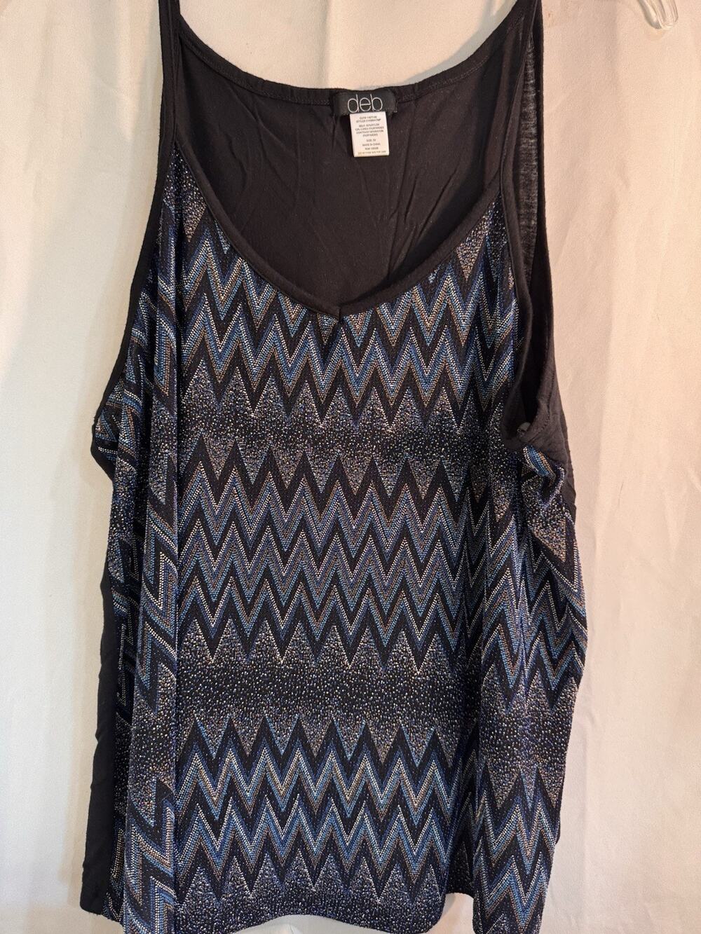 Deb Women’s Black & Blue Zigzag Print Sparkly Camisole - Size 3X LY14